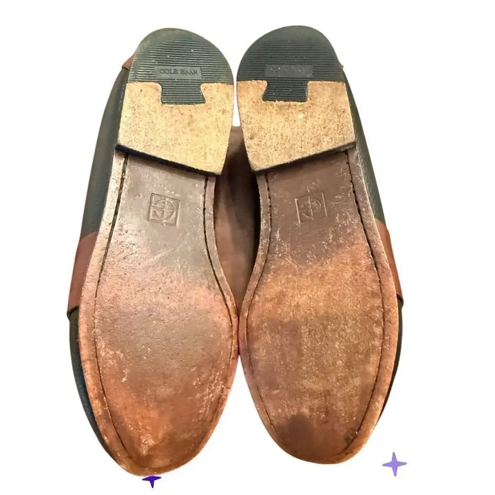 Cole Haan Black & Brown Leather Tassel Moc Toe Loafer Sz 9.5 Preppy